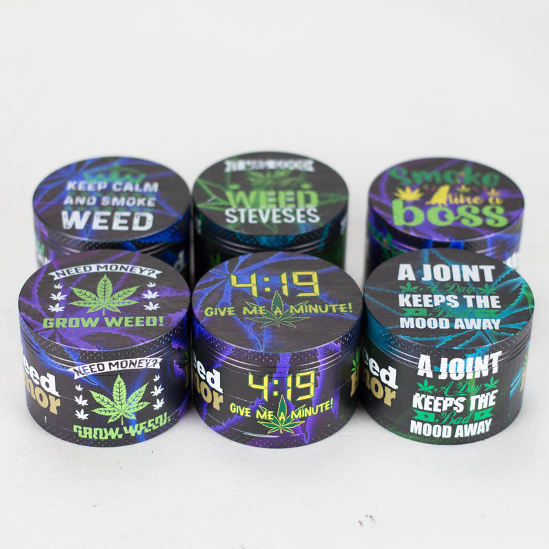 O 2" Metal Grinder 4 Layers with Weed Humor Design Box of 12