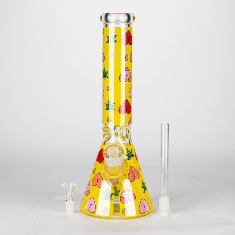 O 14" 7mm Glass Bong With Bud Design