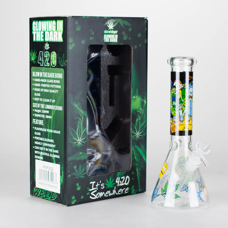 O 10" Cartoon Designs Glow In The Dark beaker bong In the Box [PIP302]