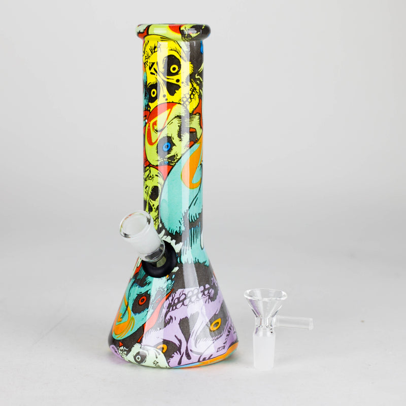 O 8" Glass Bong Multi Color Long Neck Flask Round Shaped [JBLX-01B]