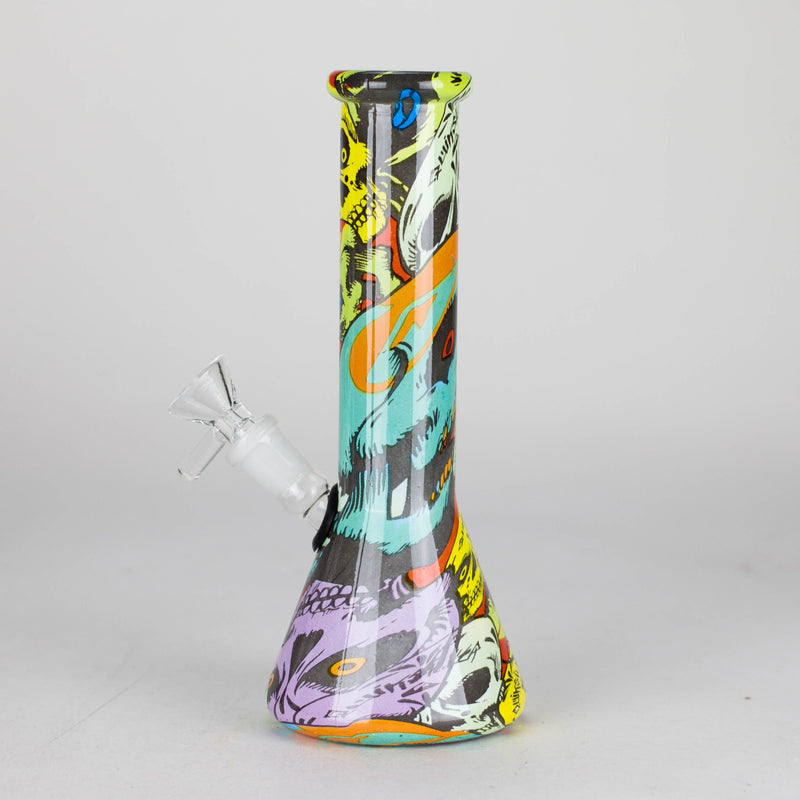 O 8" Glass Bong Multi Color Long Neck Flask Round Shaped [JBLX-01B]