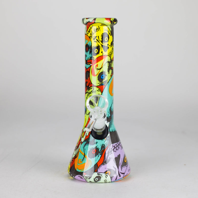 O 8" Glass Bong Multi Color Long Neck Flask Round Shaped [JBLX-01B]