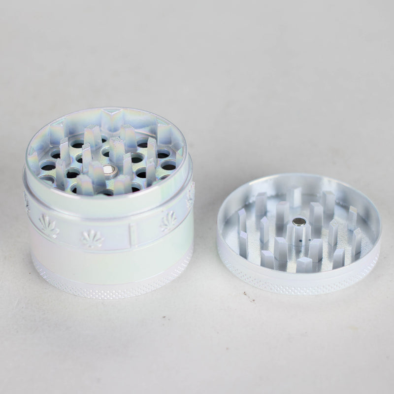 O 4 Parts Zinc grinder, White Rainbow Top Golden Stamp Leaf Design [AM50-4]