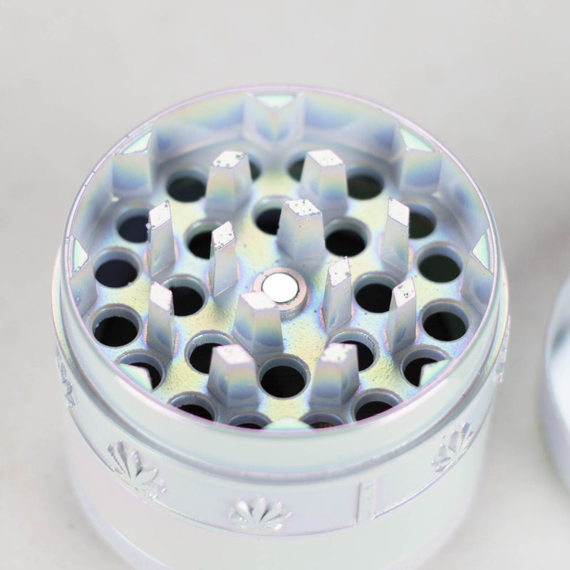 O 4 Parts Zinc grinder, White Rainbow Top Golden Stamp Leaf Design [AM50-4]