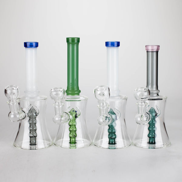 O 8" Assorted color tube glass bong with caterpilar diffuser