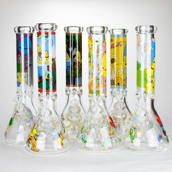 O 14" Yellow Family Cartoon 9 mm glass bongs [PIP789]