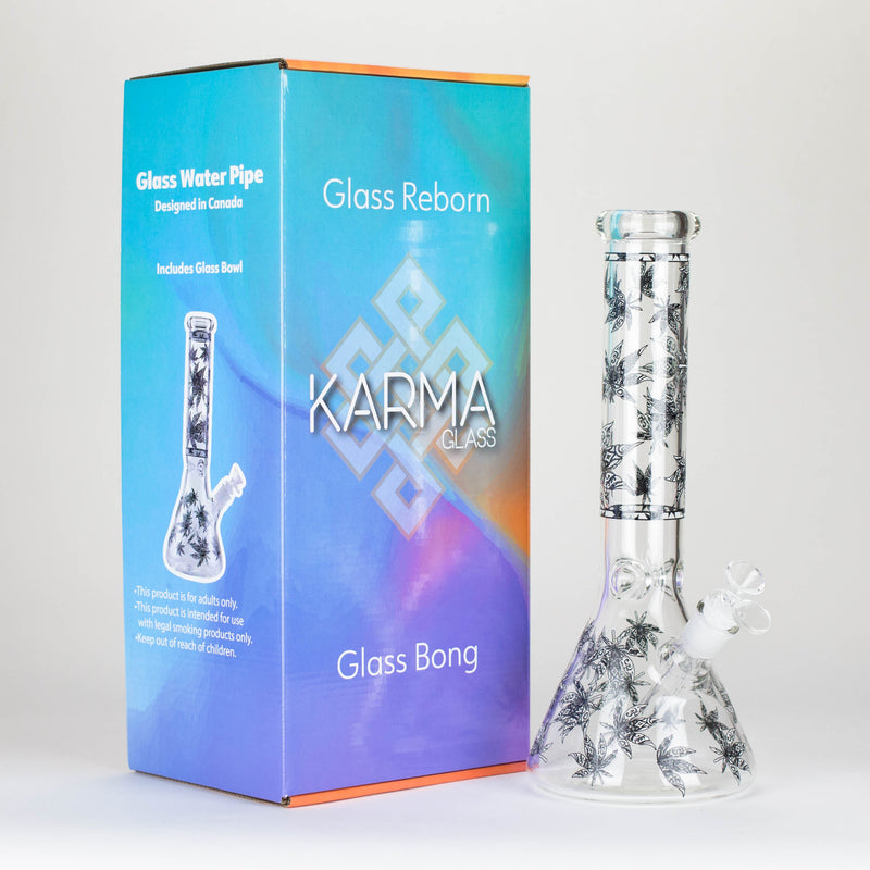 O Karma | 14" Leaf Beaker Glow in the dark Glass Bong