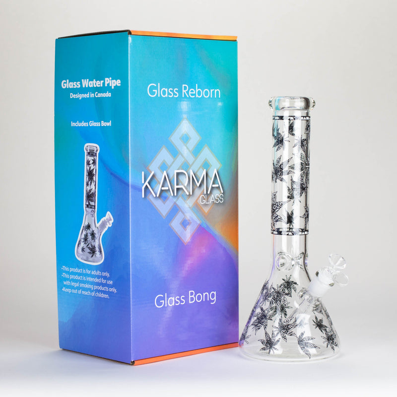 O Karma | 14" Leaf Beaker Glow in the dark Glass Bong