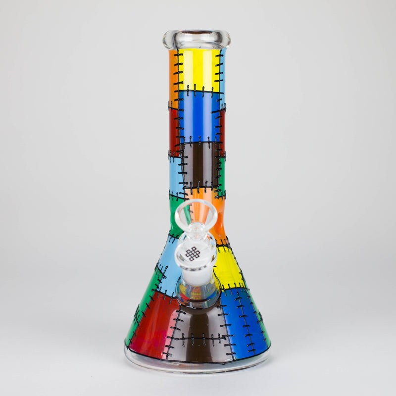 O Karma | 9" Beaker Stitched Up Design Glass Bong