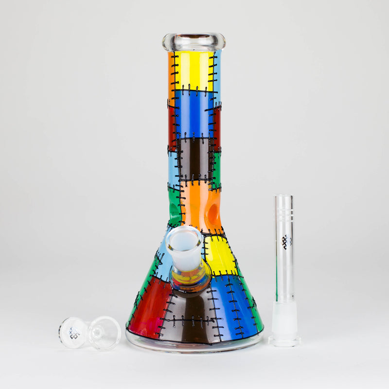 O Karma | 9" Beaker Stitched Up Design Glass Bong