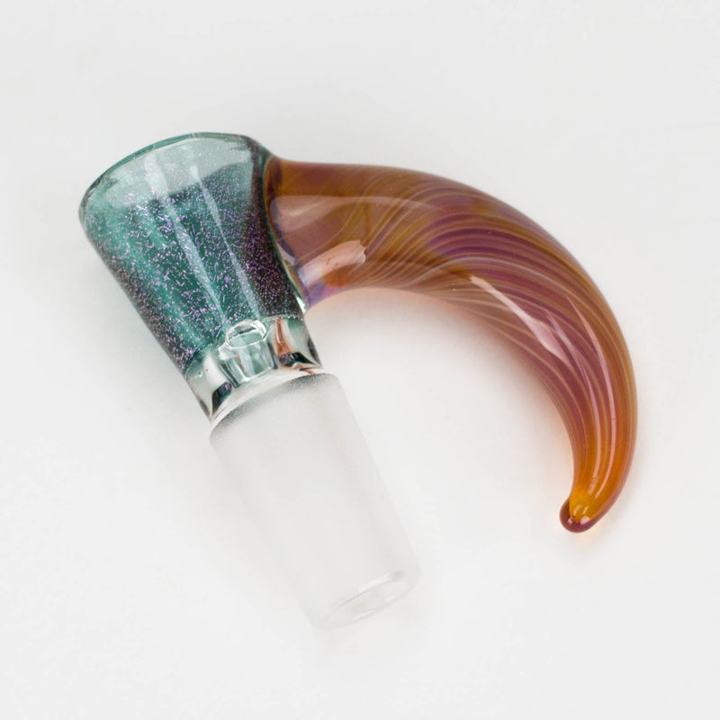 O Shine Glassworks | 14mm 3 Hole Dichroic Bowl with coloured Horn  - Made in Canada