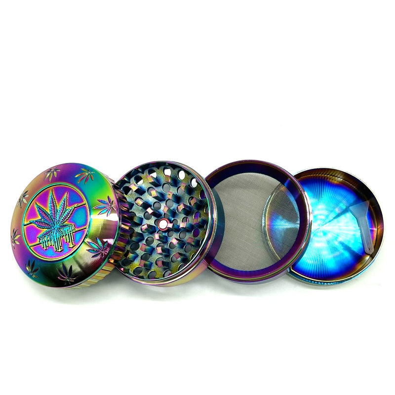 63mm Mirror Lid Leaf Design Rainbow Grinder Box of 6 [GRI813]_4