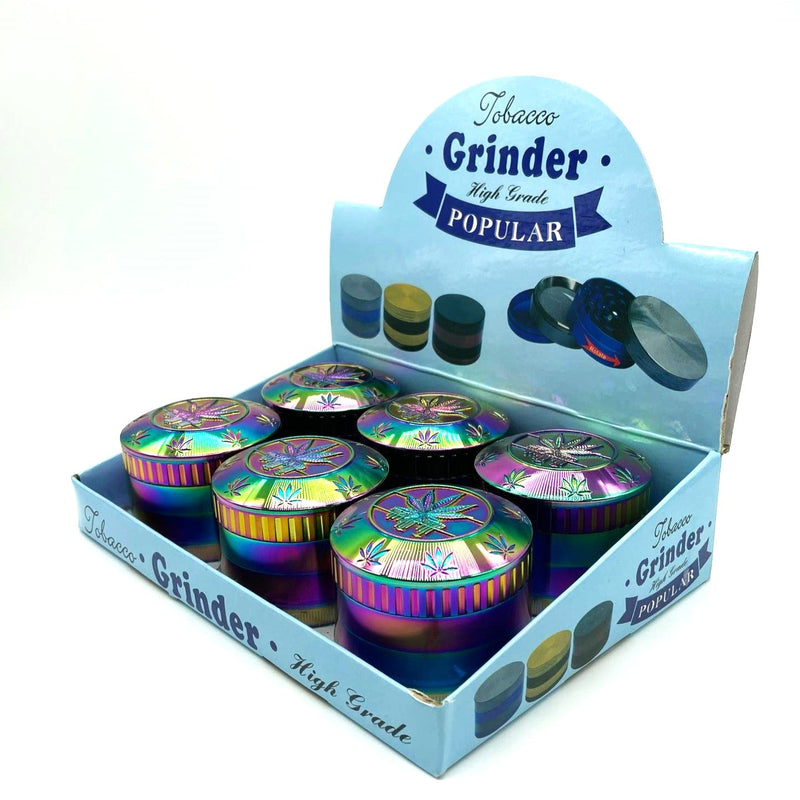 63mm Mirror Lid Leaf Design Rainbow Grinder Box of 6 [GRI813]_0