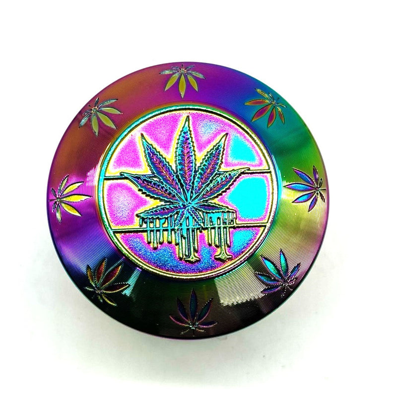 63mm Mirror Lid Leaf Design Rainbow Grinder Box of 6 [GRI813]_3