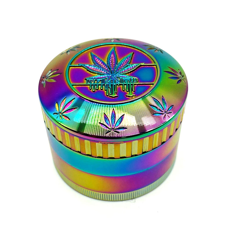 63mm Mirror Lid Leaf Design Rainbow Grinder Box of 6 [GRI813]_2