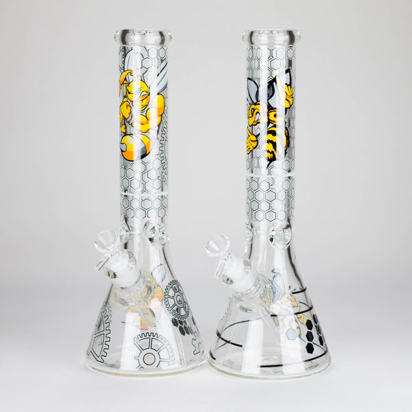 O 14" 7 mm Glass Bong With Cartoon Bee Design