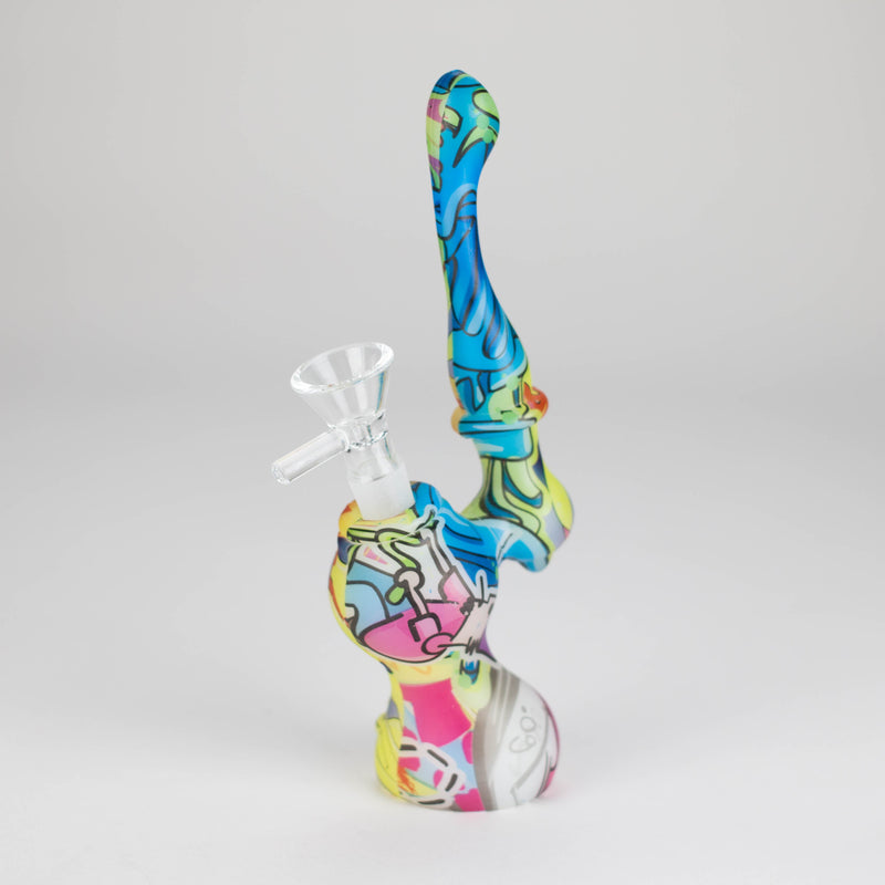 O 7" Single chamber graphic silicone bubbler-Assorted