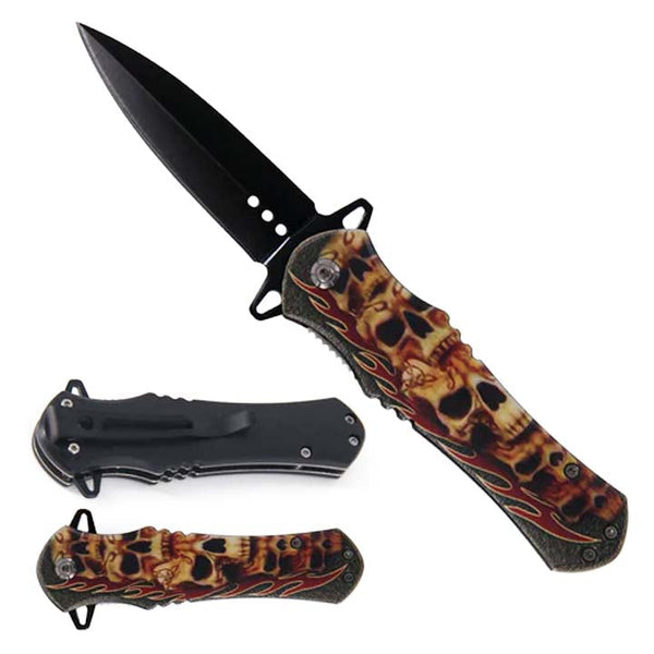 4" Black Blade / Skull Handle Knife_0