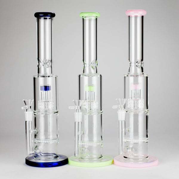 O 15" Color accented glass water bong with Double Perc
