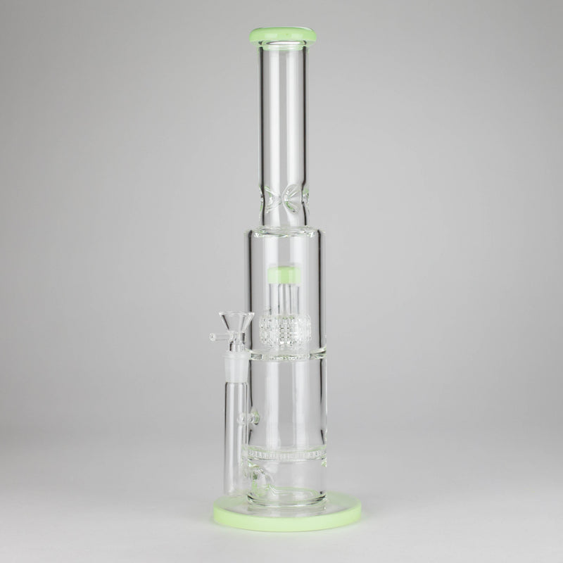 15" Color accented glass water bong with Double Perc Glass Bong 777 Smoke Green