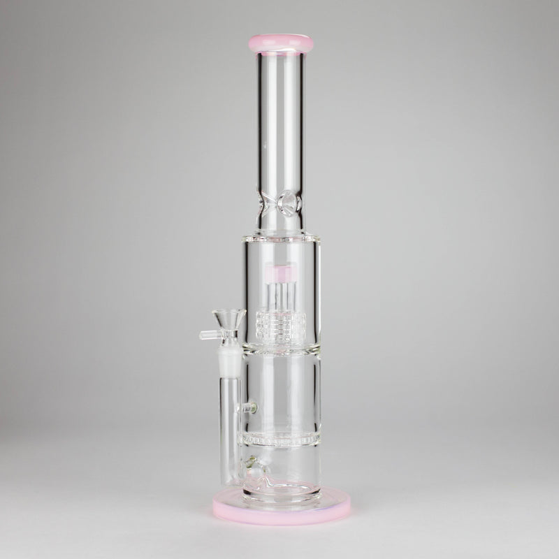 15" Color accented glass water bong with Double Perc Glass Bong 777 Smoke Pink