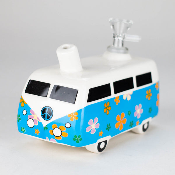 6.9″ Hippie Bus Ceramic Bong – Retro Flower Power Design [ES084WP] Ceramic Bong Canadian Distributor