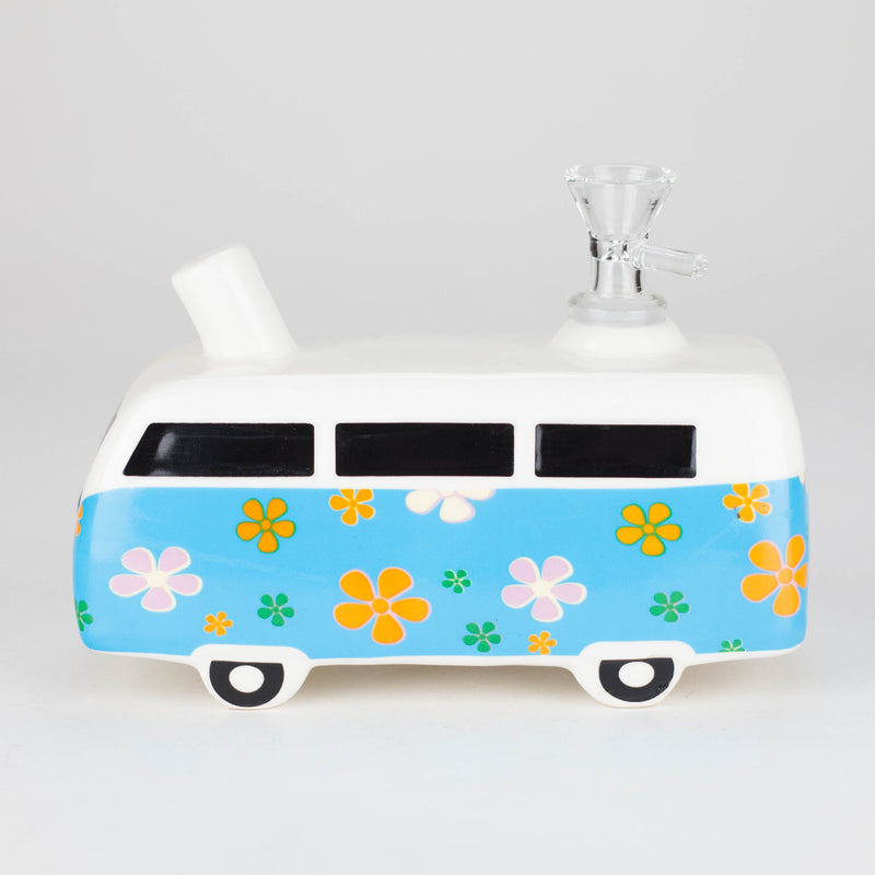 6.9″ Hippie Bus Ceramic Bong – Retro Flower Power Design [ES084WP] Ceramic Bong Canadian Distributor