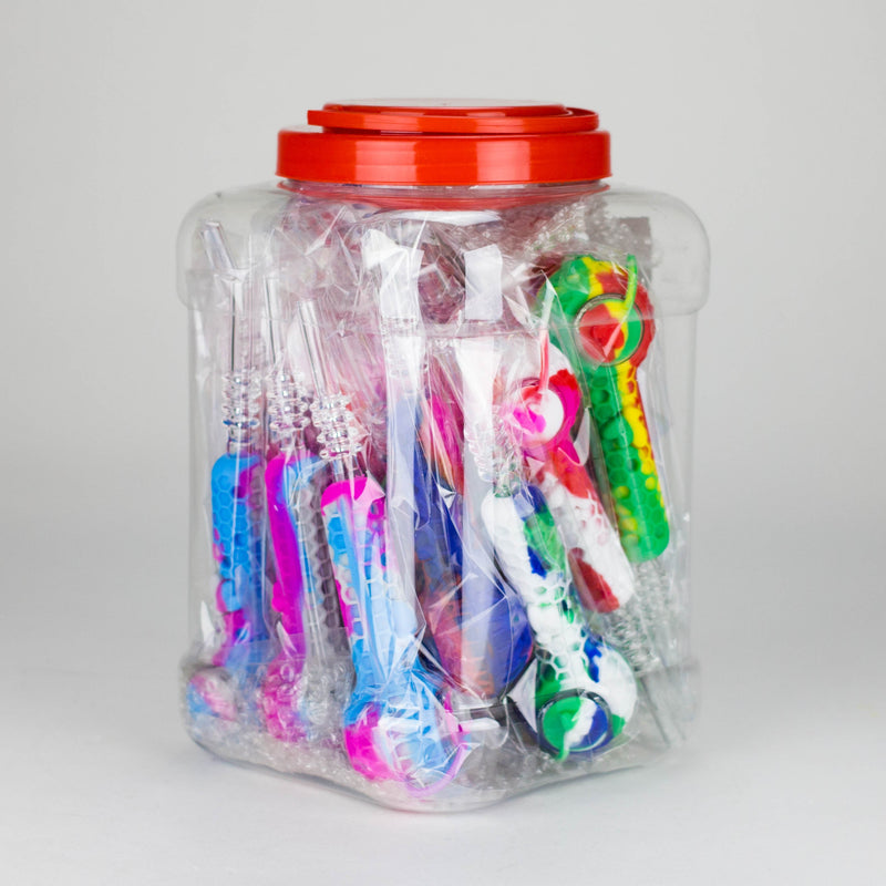 6″ Silicone Handpipe Jar – 20 Assorted Pieces with Glass Bowls & Straw [ES108HP] Silicone Canadian Distributor