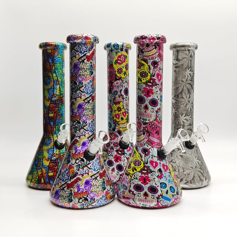 13" 7mm Calavera Hydrographic Glass Bong-Assorted Designs Glass Bong Super Supplys Inc