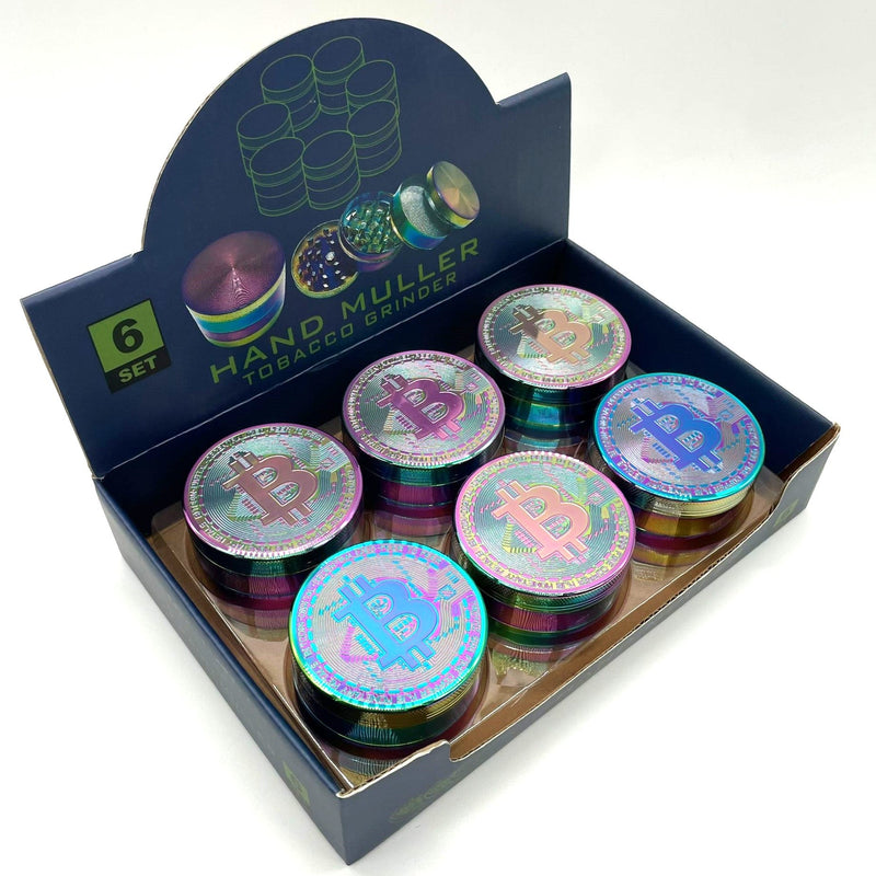 Bitcoin Grinder 4-Part – 63mm Premium Metal Herb Grinder (Box of 6) Herb Grinder NIBO Distribution