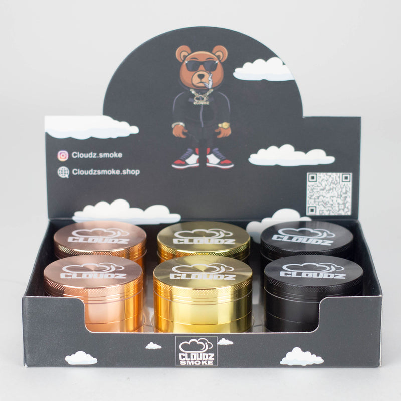 Cloudz | Grinderz Display Box – Platinum Edition – 55mm 4-Piece Grinder – 6 Count Herb Grinder Cloudz Smoke