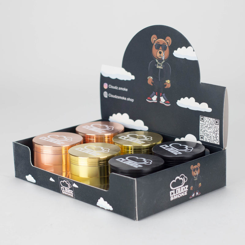 Cloudz | Grinderz Display Box – Platinum Edition – 55mm 4-Piece Grinder – 6 Count Herb Grinder Cloudz Smoke