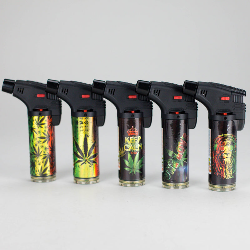 BOOOM | Refillable Torch Lighter [YO-1027] – 15 Count Display Torch Canadian Distributor Rasta Leafs (Design F)