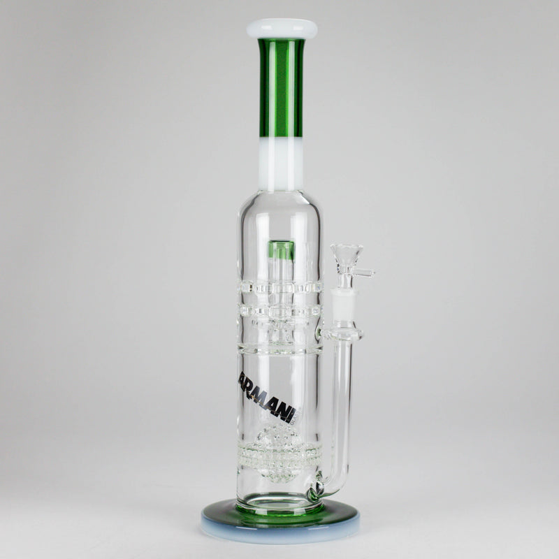 Armani Glass | 16" Double Percolator Bong – Premium Dual-Chamber Water Pipe Glass Bong RMG WHOLESALE Green