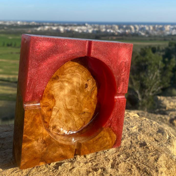 Olive Wood Orange Epoxy Ash Tray – Handcrafted Tunisian Ashtray, Resin & Olive Wood Collector’s Piece Resin Ashtray Variety Olive Wood