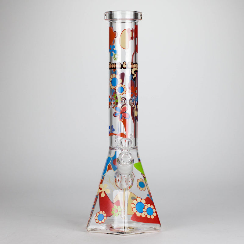 Cheech & Chong® Glass | 15" Tall Clear Power To The Flower Dual Chamber Hex Beaker Base Water Pipe Glass Bong West Coast Gifts