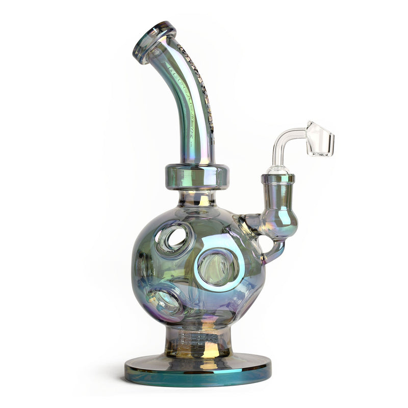 Red Eye Tek® | 11" Tall Metallic Terminator Finish Swiss Globe Rig Glass Rig West Coast Gifts Green