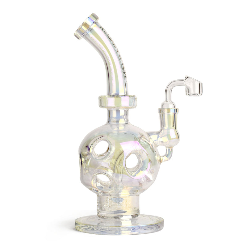 Red Eye Tek® | 11" Tall Metallic Terminator Finish Swiss Globe Rig Glass Rig West Coast Gifts Rainbow