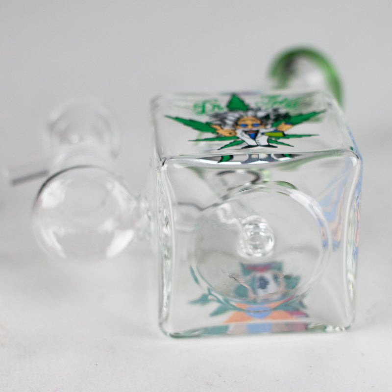 5" Square Glass Bong with Cartoon Design – Color Accented Glass Bong 777 Smoke