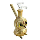 5.5" Owl Design Electroplate Glass Bong – Compact & Stemless Glass Bong Fortune Gold