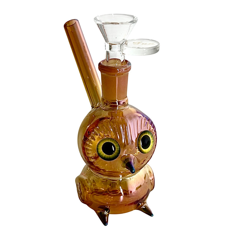 5.5" Owl Design Electroplate Glass Bong – Compact & Stemless Glass Bong Fortune Brown