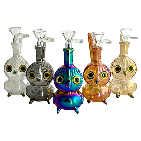 5.5" Owl Design Electroplate Glass Bong – Compact & Stemless Glass Bong Fortune