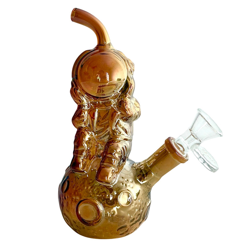6" Astronaut Design Electroplate Glass Bong – Compact & Stemless Glass Bong Fortune Brown