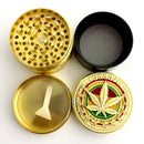 Golden Rasta Leaf Engraving Grinder 52*36mm 4 Parts-12CT Display Pack Super Supplys Inc