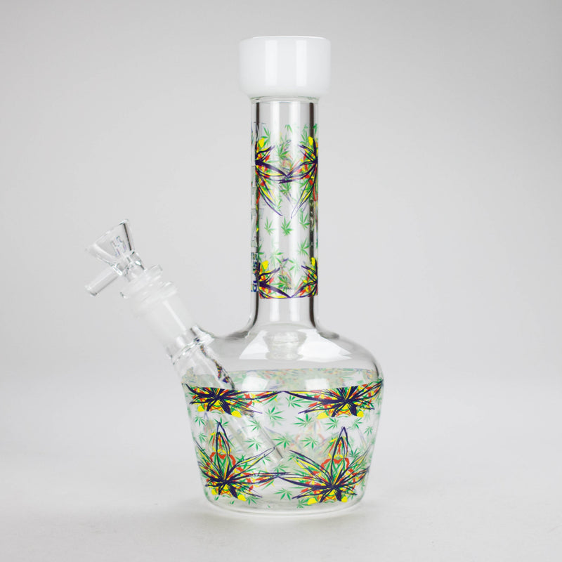Haze | 9″ Leaves Dome Beaker Glass Bong – White (Mini-O) Glass Bong Canadian Distributor