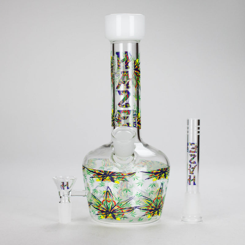 Haze | 9″ Leaves Dome Beaker Glass Bong – White (Mini-O) Glass Bong Canadian Distributor