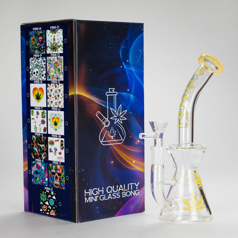 Haze | 8.5″ Weed Leaf Bent Neck Glass Bong – Jade Yellow (Mini-E) Glass Bong Canadian Distributor