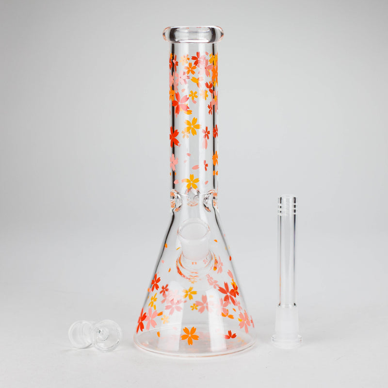 10" Cherry Blossom Glass Beaker Bong – 14mm Bowl Joint Glass Bong 777 Smoke