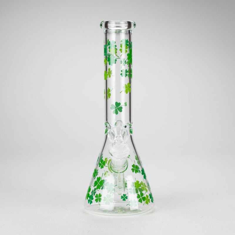 10" Lucky Clover Glass Beaker Bong – 14mm Bowl Joint Glass Bong 777 Smoke