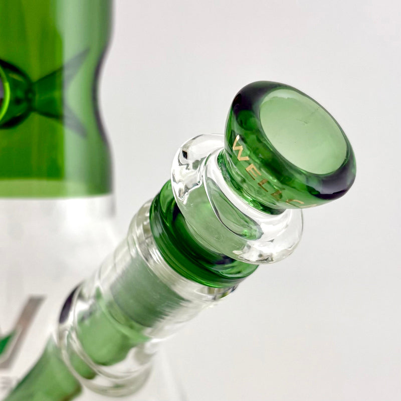 Wellcann | 14" Thickened Base Geometric Gold Beaker Glass Bong-Green Glass Bong Super Supplys Inc